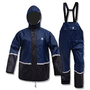 RainRider Trajes de lluvia para hombres y mujeres, impermeables, de alta visibilidad, chaqueta de lluvia Oxford duradera con pantalones, Azul Marino, 3X-Large