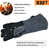 Guantes de soldadura de forja de cuero/herrero/Mig/tig 16 pulgadas 932 °F resistentes al calor guantes a prueba de calor para barbacoa/parrilla/estufa/soldador TIG/Mig/soldadura con costuras de Kevlar manga larga gris