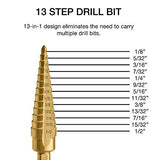 Neiko 10182A Titanium Step Drill Bit, 1/8" - 1/2" in 1/32" Increments