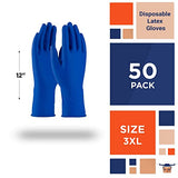 Increíbles guantes desechables de látex de 14 mil. Paquete de 50 guantes de alto riesgo mediano de 30,5 cm de largo con rejilla texturizada para conserjería, fontanería, pintura, automoción, protección química de las manos. Sin polvo.