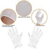 winying 12 Pares Guantes Blancos de Algodón 100% Reutilizable Elásticos Guantes Hidratantes Terapéutico para Inspeccionar Joyas Manos Secas Blanco 3 Pares