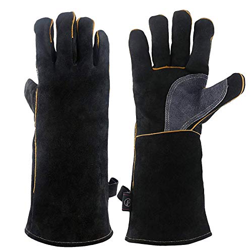 KIM YUAN Guantes de piel resistentes al calor y al fuego, con costuras de kevlar, guantes perfectos para chimenea, estufa, horno, parrilla, soldadura, barbacoa, mig, soporte para olla, manipulación de animales (16 pulgadas)