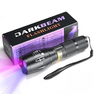 DARKBEAM Luz UV 365 nm y 395 nm lámpara de madera negra linterna ultravioleta LED portátil mini linterna de mano, detector para orina de perro, manchas de mascotas, identificación antifalsificación, curado de resina