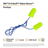 3M Tapones para los oídos, 200/caja, E-A-Rsoft Yellow Neons 311-1250, con cable, desechables, espuma, NRR 33, taladrar, moler, mecanizar, aserrar, lijar, soldar, 1/bolsa de polietileno