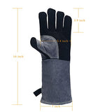 FICUS Leather Forge - Guantes de soldadura (40,6 cm, 500 °C, guantes de cocina, guantes resistentes al calor, guantes de manipulación de animales, guantes de Kevlar, para chimenea, fogata, barbacoa, manga larga, color negro y gris