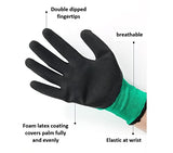 Guantes de látex de espuma duradera de doble revestimiento antiestático resistente guantes de trabajo impermeables guantes de jardín (guantes verdes látex negro, M, 12 pares)