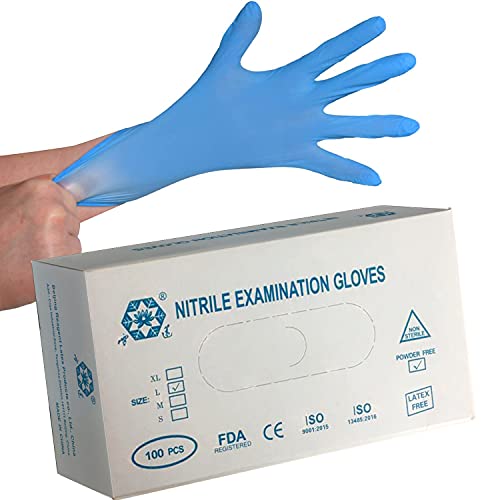 Guantes de nitrilo, sin polvo ni látex, no estériles, duraderos, multiusos, desechables, tamaño L, color azul