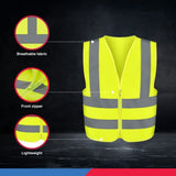 NEIKO 53941A Chaleco de seguridad de alta visibilidad con tiras reflectantes, talla grande, color amarillo neón, cremallera frontal, para uso de emergencia, construcción y seguridad