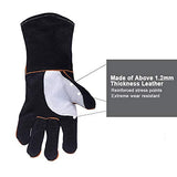 TOPDC Guantes de soldadura de cuero vacuno superior de 14 pulgadas, resistentes al calor, guantes ignífugos, guantes para forja/parrilla/barbacoa/estufa/horno/chimenea/soldador Tig/horneado/jardinería/manipulación de animales con manga larga de 5.7 pulgad