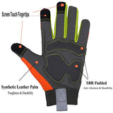 Handlandy Guantes de trabajo reflectantes de alta visibilidad, guantes de seguridad antivibración, pantalla táctil, parte trasera de elastano flexible naranja, tamaño mediano