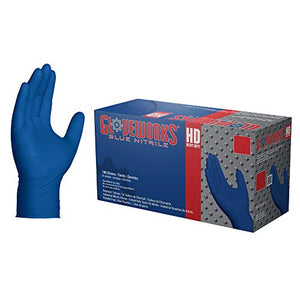 GLOVEWORKS HD Royal Blue - Guantes desechables industriales de nitrilo, 6 mil, sin látex, textura de diamante elevada, grande, caja de 100