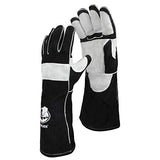 YESWELDER Guantes de soldadura MIG de forja de cuero de 16 pulgadas, con costuras Kevlar resistentes al calor y al fuego, refuerzos de palma, color negro y gris