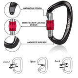 STURME UIAA - Mosquetón de escalada certificado, paquete de 2 mosquetones de 25 KN(5500 libras), mosquetón de bloqueo de puerta atornillada, clips de caribeener resistentes, mosquetón grande en D para escalada en roca y montañismo, color negro