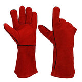 Q_TS Guantes De Soldador, Guantes De Soldadura De Protección Laboral, Guantes De Soldadura De Piel De Vaca-14 Pulgadas_Rojo