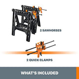 WORX Clamping Sawhorse Pair with Bar Clamps, Built-in Shelf and Cord Hooks – WX065