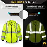 kwiksafety Clase 3 ANSI reflectante de alta visibilidad sudadera con capucha de manga larga para Seguridad Sudadera, Heavy Duty con forro polar capucha cierre aislante, dos bolsillos laterales, ANSI/Isea 107 – 2010 Nivel 3, Amarillo, Amarillo