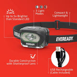 Eveready Value - Linterna Frontal Recargable IPX4, Resistente al Agua, Lente irrompible, luz LED para Exteriores y de Emergencia, Cable USB Incluido, Negro