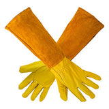 Guantes de jardinería, guantes largos de jardinería, guantes de jardín de trabajo de cuero, guantes de jardín para mujeres, guantes de jardinería para hombres, guantes de trabajo de cuero vacuno grueso y duradero. (Grande, amarillo)