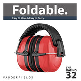 Ear Defenders - Orejeras plegables para adultos, protección auditiva, cancelación de ruido, Rojo, Regular