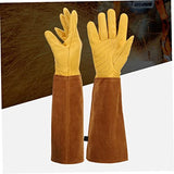 Guantes a prueba de calor, guantes de soldadura de cuero resistente al calor de cuero Larga espina a prueba de jardinería Guantallas de horno l 1 Pair, Guantes de soldador