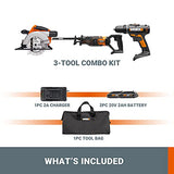 WORX 20V Cordless Drill Driver, 20V Circular Saw and 20V Cordless Reciprocating Saw Combo Kit 2 Batteries and 1 Charger Included WX956L (WX956L)