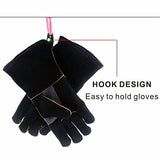 KGEZW Guantes de soldadura resistente al calor perfecto for soldador/cocción/hornear/chimenea/manejo de animales/BBQ - Black-Gray 14 pulgadas