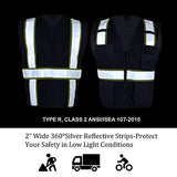 VENDACE Hi Vis Chaleco de malla reflectante de seguridad para hombre, ANSI Clase 2, chaleco de alta visibilidad con 8 bolsillos y cremallera, Azul / Patchwork, XX-Large