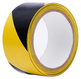 Cinta de seguridad / precaución de color negro brillante + amarillo; Cinta de advertencia y peligro de alta visibilidad con adhesivo fuerte; Diseñado para paredes, pisos, tuberías, equipos, exteriores; 50 mm de ancho por 20 m de largo