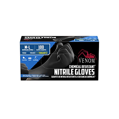 Venom - Guantes de nitrilo desechables resistentes a los productos químicos, color negro, tamaño mediano/grande, 100 unidades VEN4195