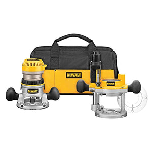 Dewalt DW618PKB 2-1/4 caballos de fuerza EVS Combinación de rebajadora de base fija y base ajustable con velocidad electrónica variable, inicio suave