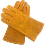 XIAOF-FEN Resistente a Altas temperaturas Guantes de Soldadura - Resistentes al Calor y al Desgaste - for soldadores TIG/Mig/Chimenea/BBQ/Jardinería/Parrillas/Estufas (14 Pulgadas, Oro) Antideslizan