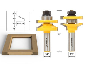 Yonico 12243 2 Bit Rail and Stile Router Bit Set, Ogee, Stock Size 3/4" to 1", 1/2" Shank