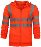 AIEOE Chaquetas reflectantes de alta visibilidad para hombre con capucha de seguridad de forro polar con capucha y bolsillos con cremallera, naranja/fiesta de bloques, X-Large