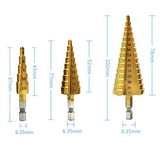 Juego de Brocas Escalonadas para Taladro de Titanio – Acero de Alta Velocidad – Juego de 3 piezas de 4-12mm/4-20mm/4-32 mm