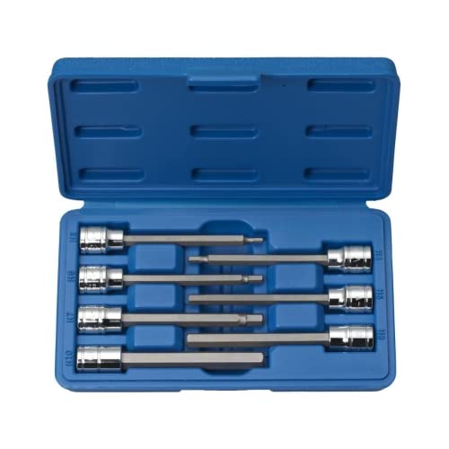 Neiko 10076A 3/8” Drive Extra Long Allen Hex Bit Socket Set, Metric, 3mm to 10mm | 7-Piece Set, S2 and Cr-V Steel