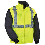 Juego de chaqueta térmica reflectante de alta visibilidad, incluye carcasa exterior para lluvia y chaqueta térmica con mangas con cremallera, Ergodyne GloWear 8388, lima, pequeño