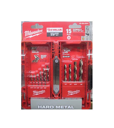 Milwaukee 48-89-2331 Juego de brocas de agarre seguro de hélice rojo cobalto de 15 piezas con estuche de almacenamiento plegable de plástico duro