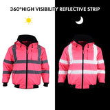 Chaqueta de seguridad reflectante de alta visibilidad, ropa de trabajo, ANSI, impermeable, forro acolchado, chaqueta ligera para mujer (rosa, 2XL)