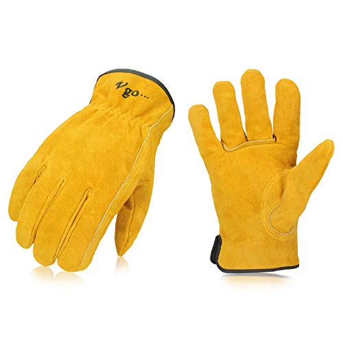 Vgo 3Pares Guantes de Trabajo de Cuero de Vacuno para Conductores, Jardinería, Almacenamiento, Trabajo Agrícola, Multifunción (Amarillo, Talla 8/M, CB9501)