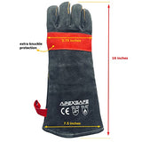 APEXSAFE Guantes de soldadura de forja de cuero, resistentes al calor y al fuego, guantes para Tig, Mig, barbacoa, horno, parrilla, chimenea, hornear, horno, estufa, soporte de ollas, soldador, guante de manejo de animales. Negro - 16 pulgadas