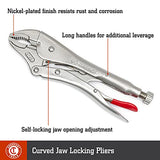 Crescent 5 Piece 5 Inch, 7 Inch & 10 Inch Curved Jaw & 6 Inch & 9 Inch Long Nose Locking Pliers with Wire Cutter - CLP5SETN