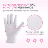 Guantes de jardinería de cuero para mujer, guantes de trabajo de cuero vacuno para mujer, guantes de jardín transpirables resistentes a los arañazos, guantes de poda de rosas para mujer (M, rosa)