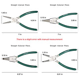 GINWORD Juego de 4 alicates de anillo de presión de 7 pulgadas, kit de alicates de círculo, mandíbula recta/doblada, alicates de clip en C para retención de anillos