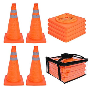 hatatit Conos de seguridad plegables de PVC de 45,7 cm para aparcamiento de carretera, color naranja fluorescente y reflectante