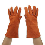 Guantes de soldadura, guantes de soldadura eléctrica guantes de soldador de cuero de vaca gruesos guantes de corte de doble capa alargados un par(Rojo)