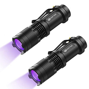 E T EASYTAO Linterna UV 2PCS, lampara led UV, Ultravioleta pequeña mano 395 nm Flashlight con Funcion de Agrandar, Detector de orina para mascotas, perros y gatos (Paquete de 2)