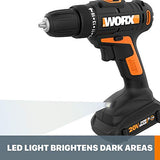 WORX Taladro inalámbrico de 20 V WX101L.4 con 30 brocas de perforación y conducción, juego de batería y cargador incluido