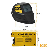 KINGSMAN | Soldadora Inverter Doble Voltaje 130AMP - Máquina para Soldar 110/220V y 60Hz + Kit de electrodos 6013 y cepillo de alambre + Careta Electronica Vision HD - Casco Para Soldar