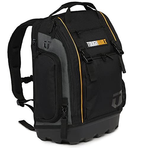 ToughBuilt - Bolsa de herramientas y mochila profesional, se adapta a portátiles de 13 a 17 pulgadas, solapa frontal grande que proporciona fácil acceso a todas las herramientas, base resistente todoterreno, bolsillos internos abiertos y cubiertos (TB-66C