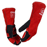 ANDELI Guantes de soldadura de forja de cuero, con costuras de Kevlar, guantes para soldador Mig/Stick/Tig/barbacoa/manejo de animales (14 pulgadas, rojo-negro)